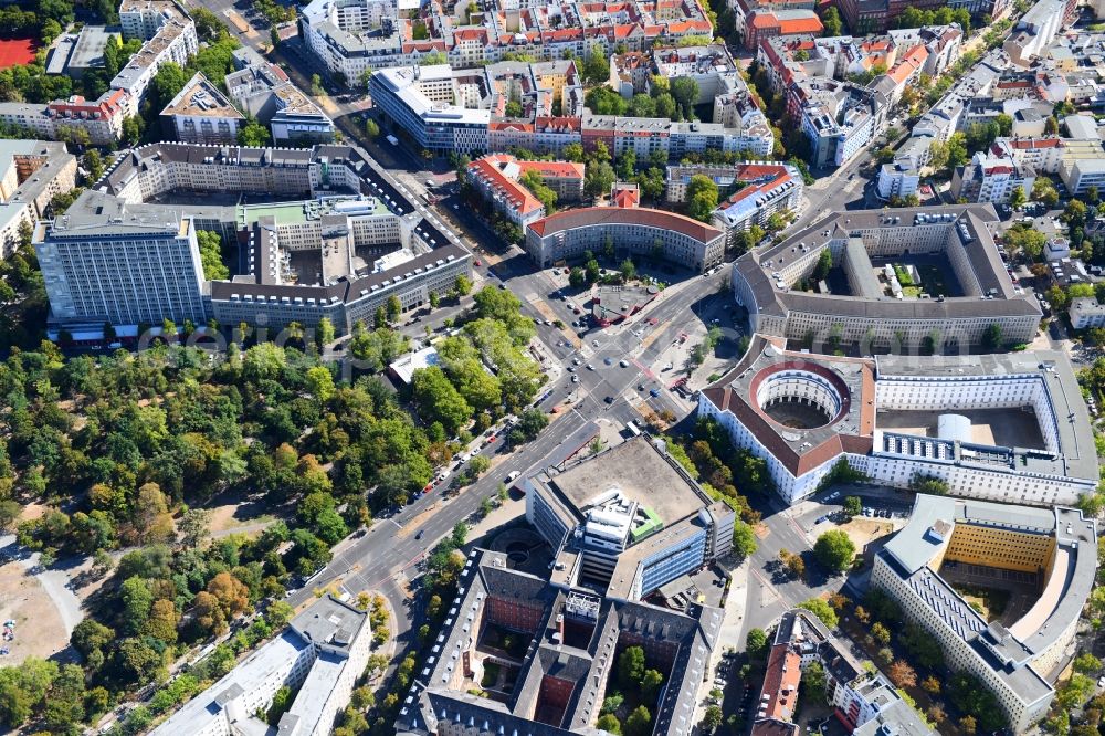 Berlin from above - Ensemble space Fehrbelliner Platz on Hohenzollerndonm in the inner city center in the district Wilmersdorf in Berlin, Germany