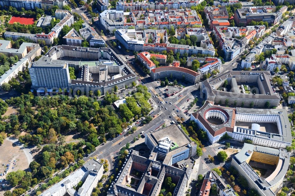 Berlin from the bird's eye view: Ensemble space Fehrbelliner Platz on Hohenzollerndonm in the inner city center in the district Wilmersdorf in Berlin, Germany