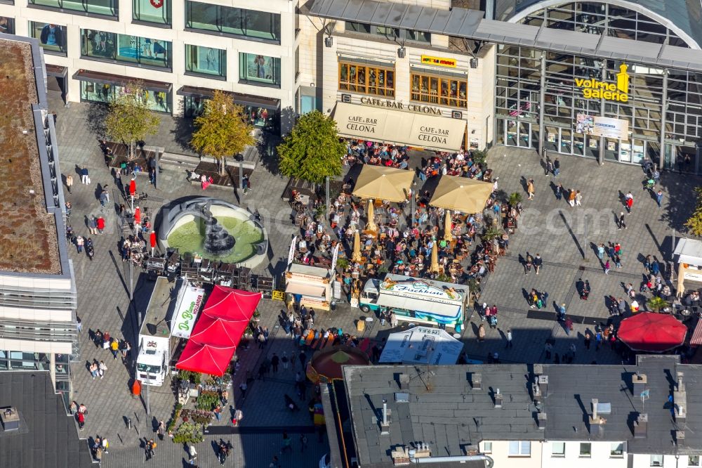 Hagen from above - Ensemble space Friedrich-Ebert-Platz before the Volme Galerie in the inner city center in Hagen in the state North Rhine-Westphalia, Germany