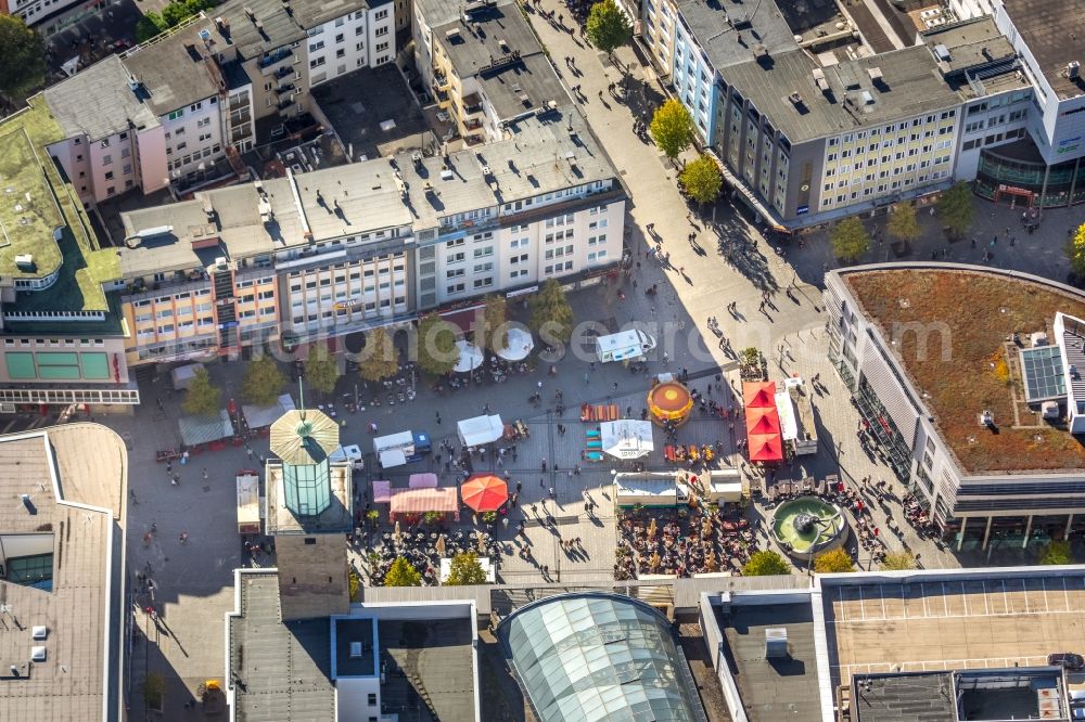 Aerial photograph Hagen - Ensemble space Friedrich-Ebert-Platz before the Volme Galerie in the inner city center in Hagen in the state North Rhine-Westphalia, Germany