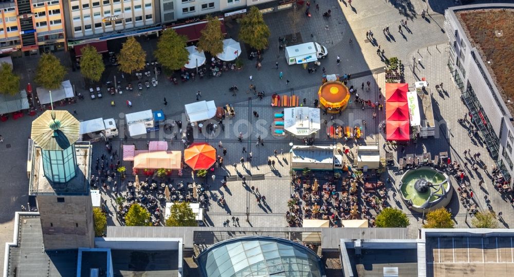 Hagen from above - Ensemble space Friedrich-Ebert-Platz before the Volme Galerie in the inner city center in Hagen in the state North Rhine-Westphalia, Germany