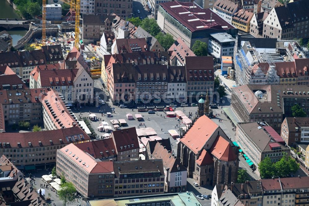 Aerial image Nürnberg - Ensemble space Hauptmarkt Nuernberg in the inner city center in Nuremberg in the state Bavaria, Germany