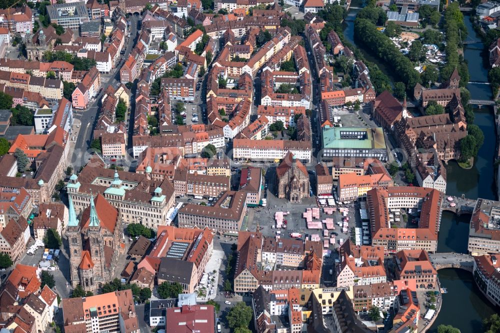 Nürnberg from above - Ensemble space Hauptmarkt Nuernberg in the inner city center in Nuremberg in the state Bavaria, Germany