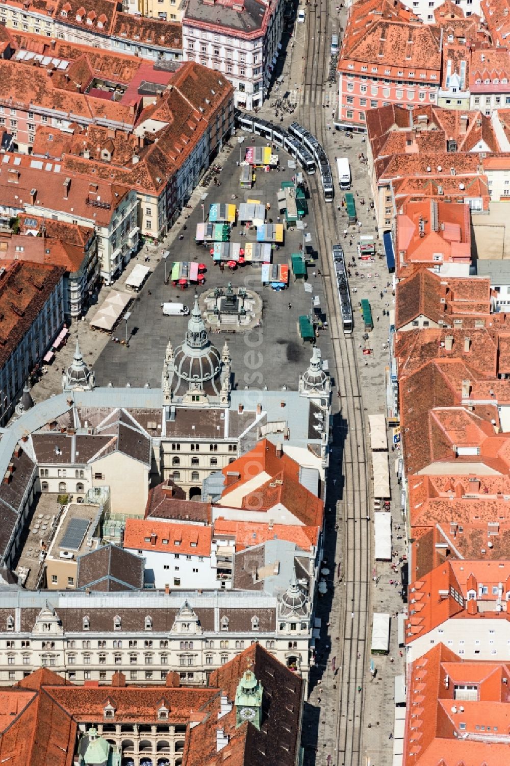 Graz from above - Ensemble space Hauptplatz and Rathaus in the inner city center in Graz in Steiermark, Austria