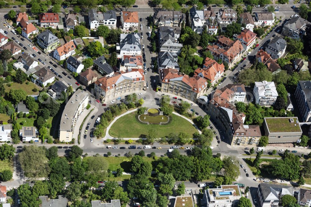 Aerial image Karlsruhe - Ensemble space an place Haydnplatz in the inner city center on street Mozartstrasse in Karlsruhe in the state Baden-Wuerttemberg, Germany