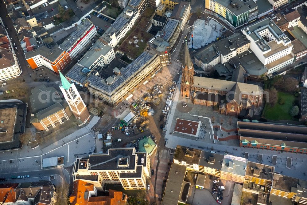 Gelsenkirchen from above - Ensemble space an place Heinrich-Koenig-Platz in the inner city center in the district Gelsenkirchen-Mitte in Gelsenkirchen at Ruhrgebiet in the state North Rhine-Westphalia, Germany