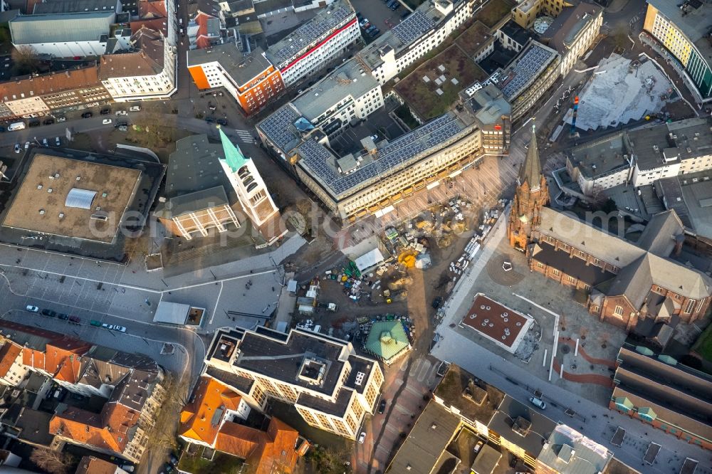 Gelsenkirchen from above - Ensemble space an place Heinrich-Koenig-Platz in the inner city center in the district Gelsenkirchen-Mitte in Gelsenkirchen at Ruhrgebiet in the state North Rhine-Westphalia, Germany