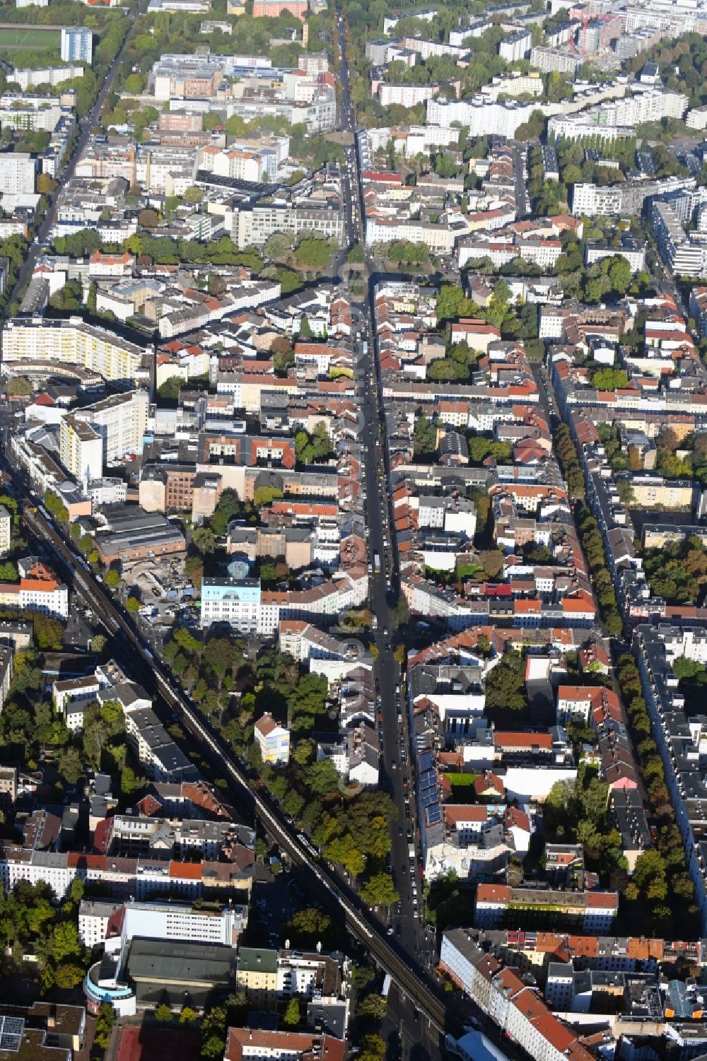 Berlin from above - Ensemble space Heinrichplatz - Oranienstrasse, Skalitzer Strasse in the inner city center in the district Kreuzberg in Berlin, Germany