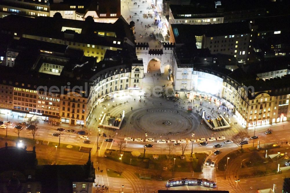 Aerial image München - Night view on space Ensemble Karlsplatz Stachus Bayerstrasse in inner city center in Munich in Bavaria