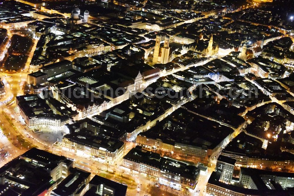 Aerial image München - Night view of Space Ensemble Karlsplatz Stachus to Neuhauser Strasse in the inner city center in Munich in Bavaria