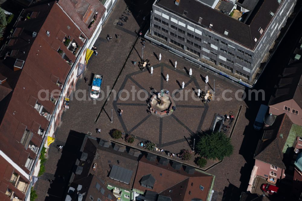 Freiburg im Breisgau from above - Square ensemble on the potato market in the city center of the old town in Freiburg im Breisgau in the state Baden-Wuerttemberg, Germany