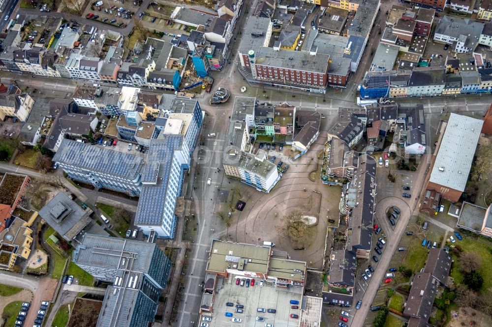 Oberhausen from above - Town Hall building of the City Council at the market downtown in the district Sterkrade in Oberhausen at Ruhrgebiet in the state North Rhine-Westphalia, Germany