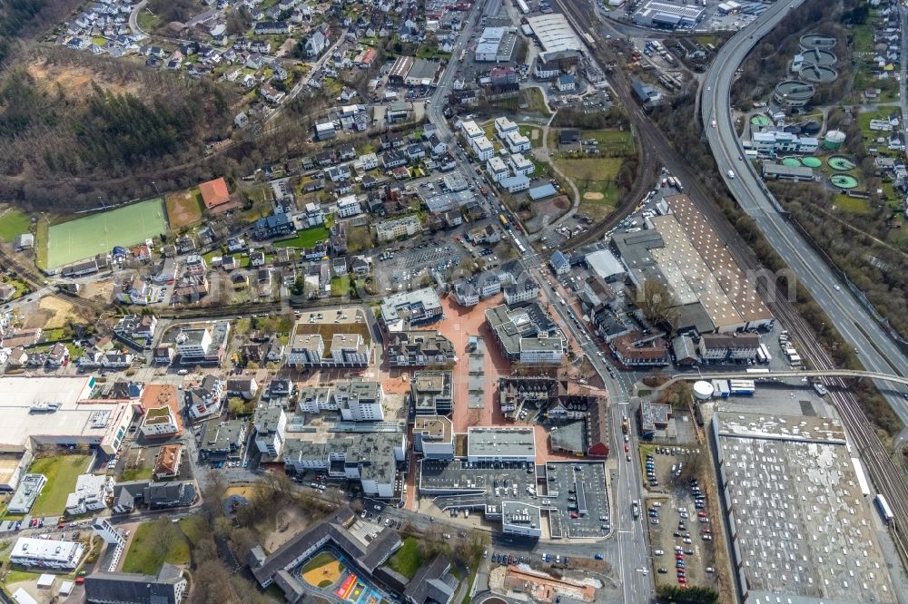 Aerial photograph Kreuztal - Ensemble space an place in the inner city center in Kreuztal on Siegerland in the state North Rhine-Westphalia, Germany