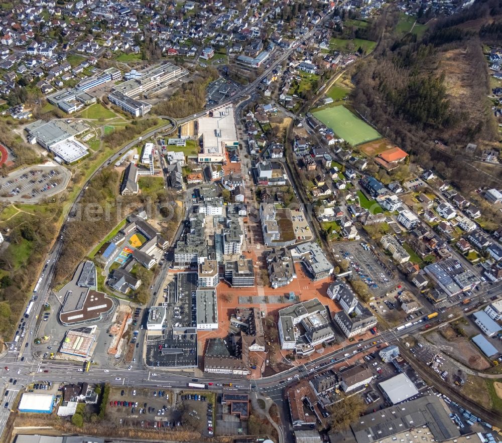 Kreuztal from the bird's eye view: Ensemble space an place in the inner city center in Kreuztal on Siegerland in the state North Rhine-Westphalia, Germany