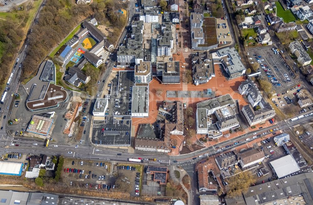 Aerial image Kreuztal - Ensemble space an place in the inner city center in Kreuztal on Siegerland in the state North Rhine-Westphalia, Germany