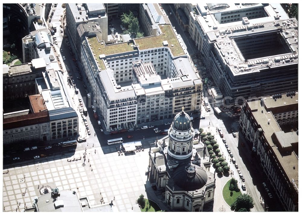 Aerial image Berlin - Ensemble space Markgrafenstrasse - Mohrenstrasse on Deutscher Dom on Gendarmenmarkt in the inner city center in the district Mitte in Berlin, Germany