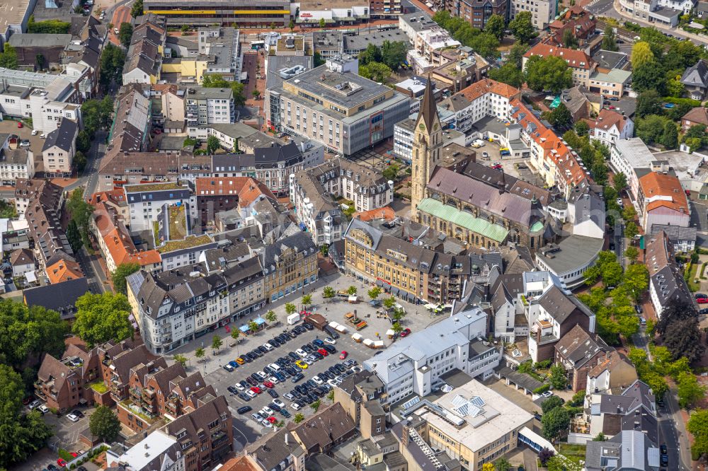 Aerial image Castrop-Rauxel - Ensemble space an place Am Markt in the inner city center in Castrop-Rauxel at Ruhrgebiet in the state North Rhine-Westphalia, Germany