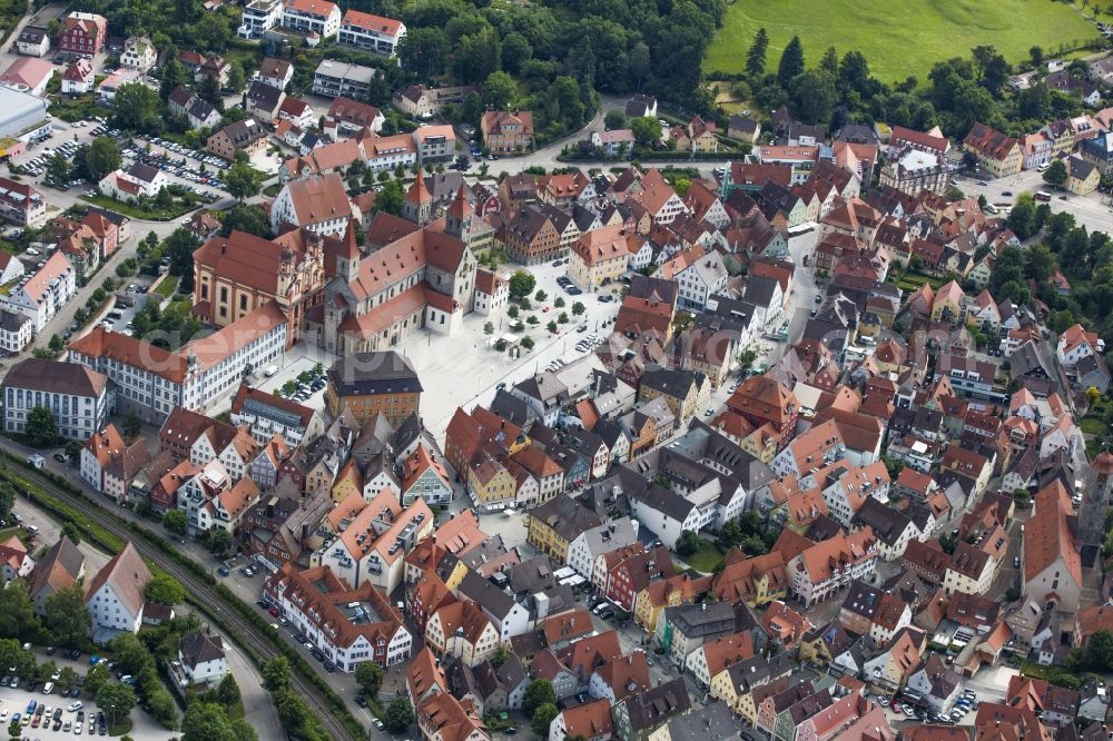 Aerial image Ellwangen (Jagst) - Ensemble space on Marktplatz in the inner city center in Ellwangen (Jagst) in the state Baden-Wuerttemberg, Germany