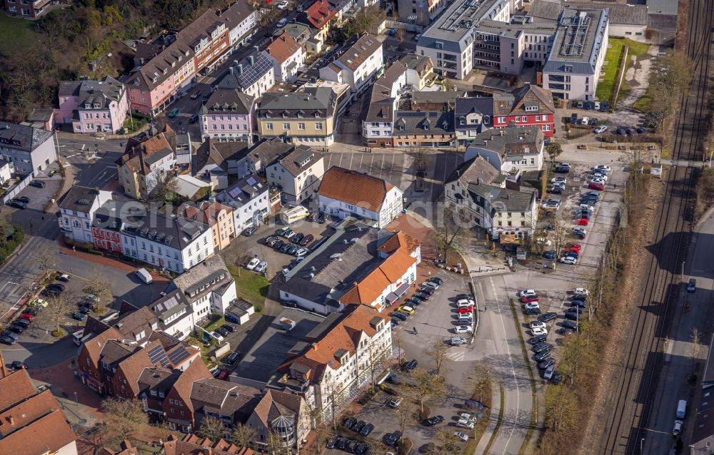 Fröndenberg/Ruhr from above - Ensemble space an place Marktplatz in the inner city center in Froendenberg/Ruhr at Sauerland in the state North Rhine-Westphalia, Germany