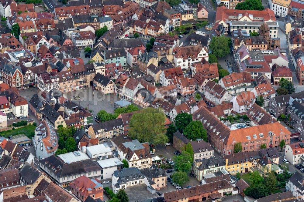 Lahr/Schwarzwald from above - Ensemble space Marktplatz in the inner city center in Lahr/Schwarzwald in the state Baden-Wurttemberg, Germany