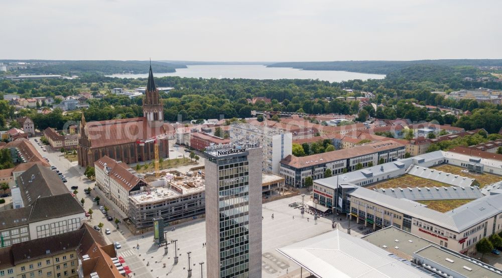 Neubrandenburg from above - Ensemble space an place Marktplatz in the inner city center in Neubrandenburg in the state Mecklenburg - Western Pomerania, Germany