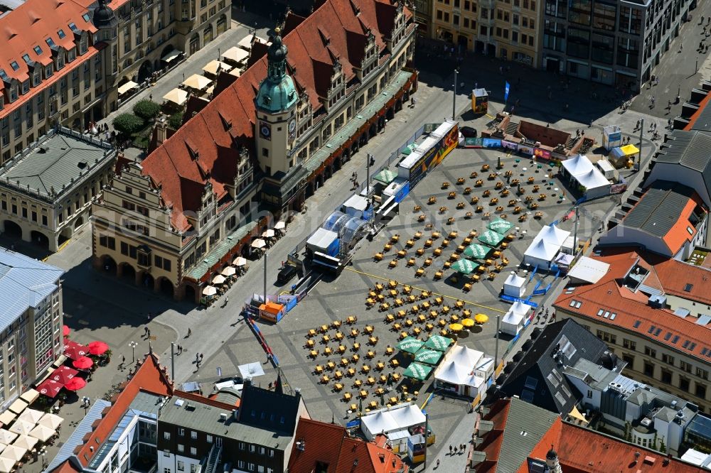 Leipzig from above - Ensemble space an place Marktplatz in the inner city center in the district Altstadt in Leipzig in the state Saxony, Germany