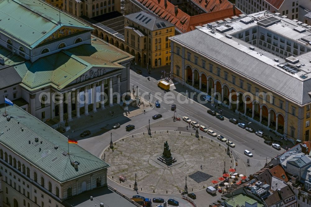 München from above - Square ensemble Max-Joseph-Platz with monument to King Max I. Joseph in the city center of the old town in Munich in the state Bavaria, Germany