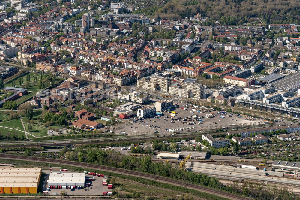 Aerial image Karlsruhe - Ensemble space an place Messplatz in the inner city center in Karlsruhe in the state Baden-Wuerttemberg, Germany