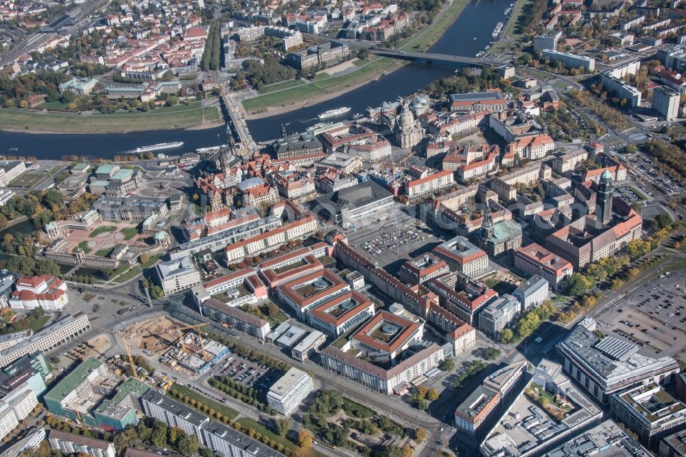 Aerial image Dresden - Ensemble space Neumarkt in the inner city center in the district Altstadt in Dresden in the state Saxony, Germany