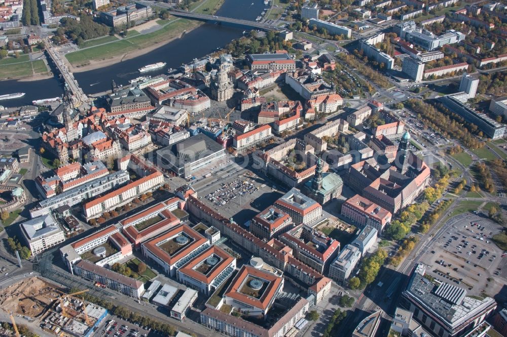 Dresden from above - Ensemble space Neumarkt in the inner city center in the district Altstadt in Dresden in the state Saxony, Germany