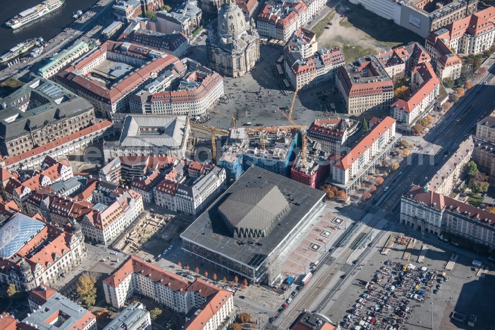 Dresden from the bird's eye view: Ensemble space Neumarkt in the inner city center in the district Altstadt in Dresden in the state Saxony, Germany