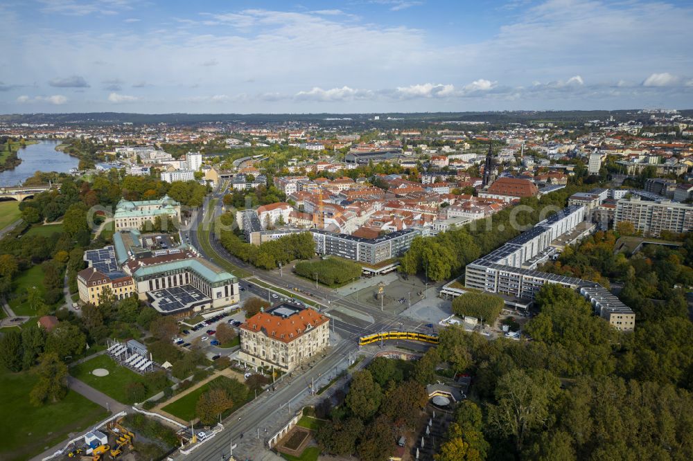 Aerial image Dresden - Ensemble space an place Neustaedter Markt in the inner city center on street Neustaedter Markt in Dresden in the state Saxony, Germany