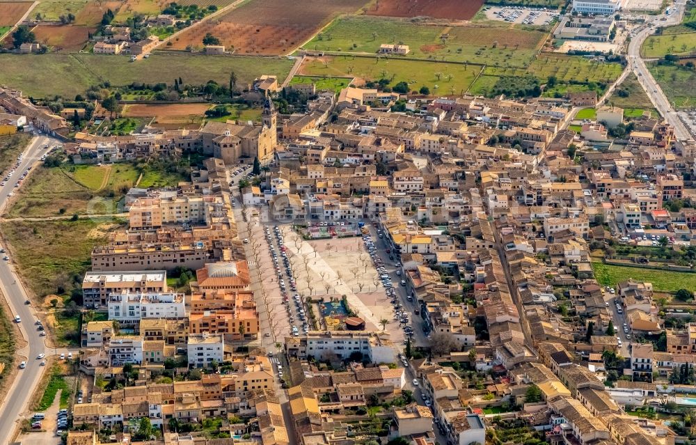 Santa Maria del Cami from above - Square ensemble Placa Nova in the east of Santa Maria del Cami in Balearic Island Mallorca, Spain