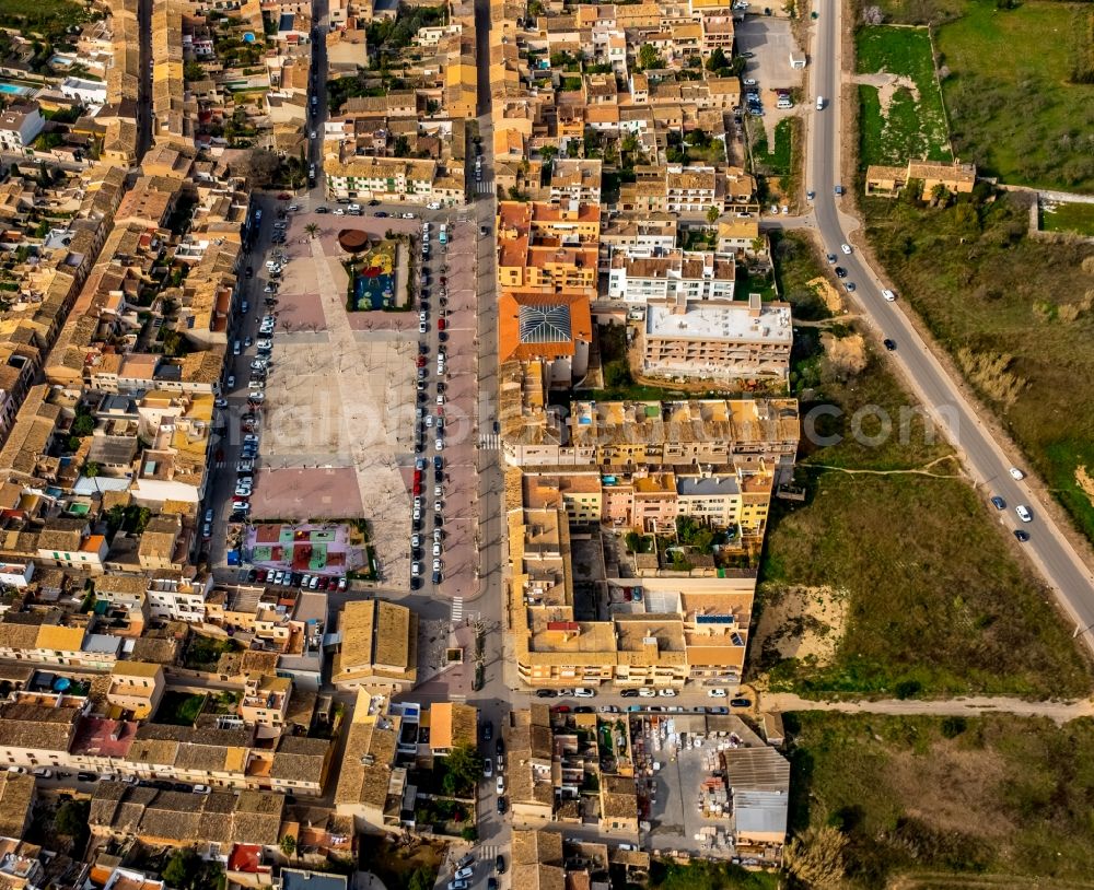 Santa Maria del Cami from above - Square ensemble Placa Nova in the east of Santa Maria del Cami in Balearic Island Mallorca, Spain