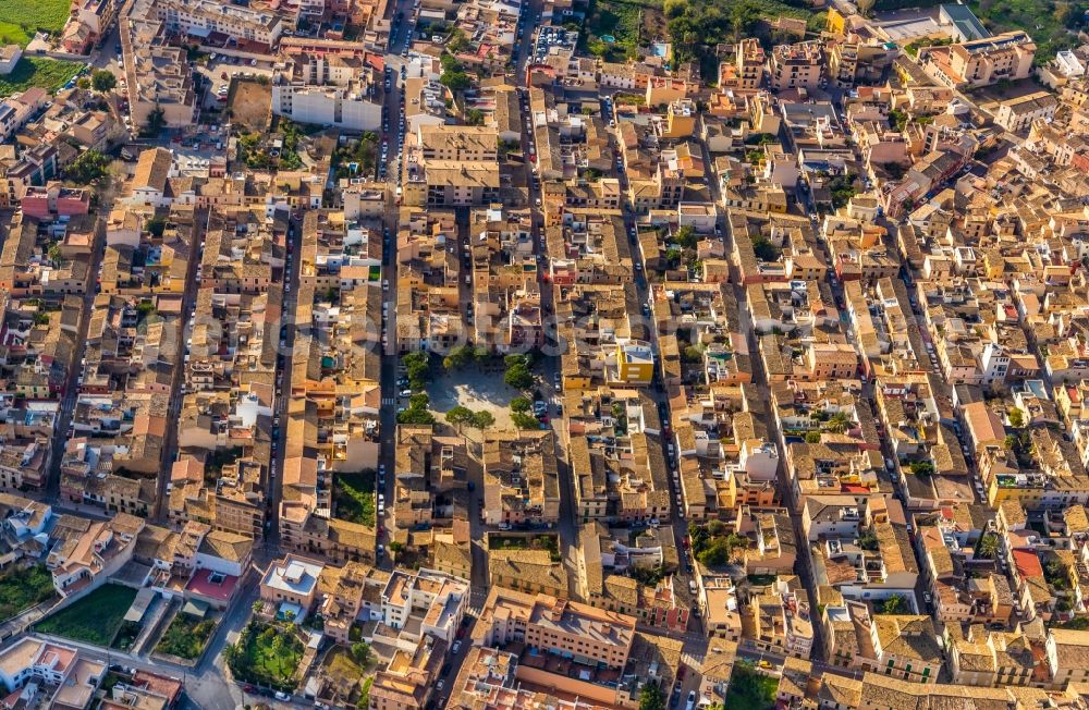 Aerial photograph Andratx - Ensemble space Placa Espana in the inner city center in Andratx in Balearic Islands, Spain