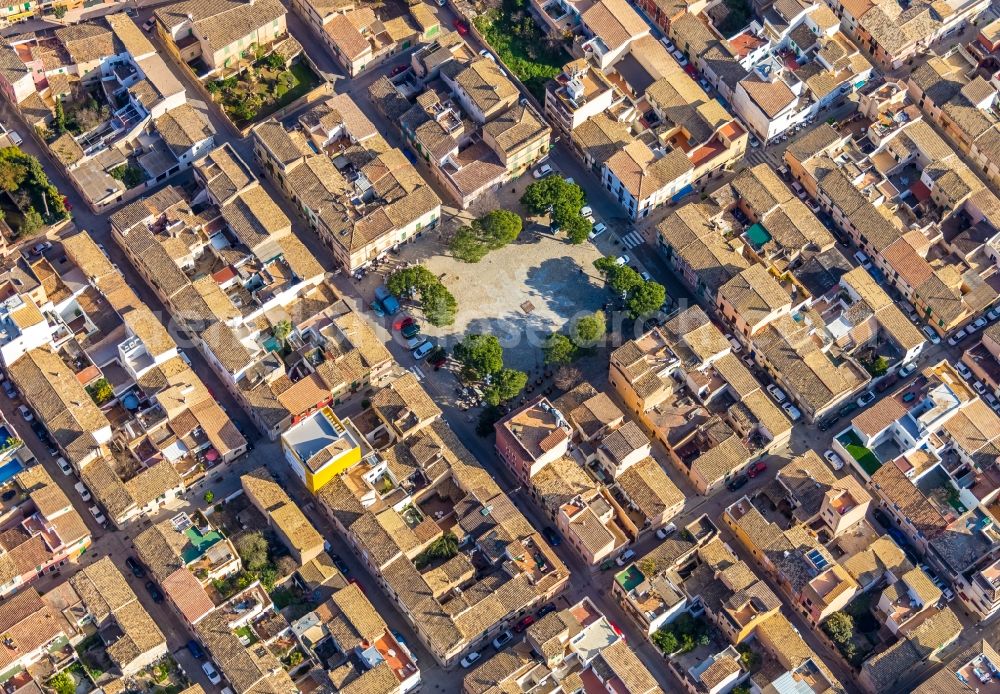 Andratx from above - Ensemble space Placa Espana in the inner city center in Andratx in Balearic Islands, Spain