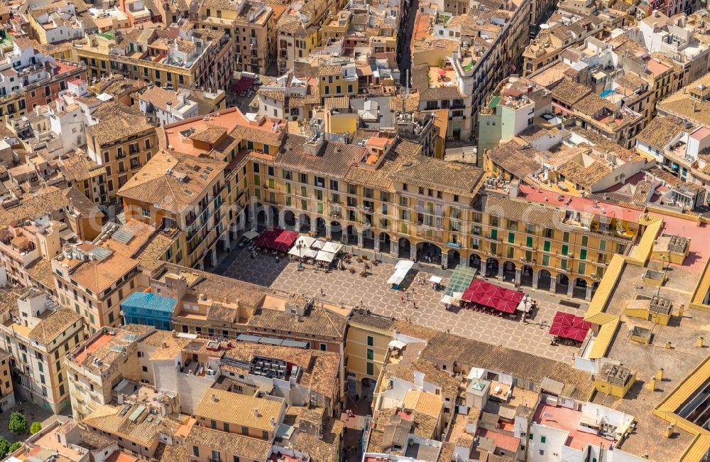 Palma from above - Ensemble space an place Placa Major in the inner city center in the district Centre in Palma in Balearic island of Mallorca, Spain