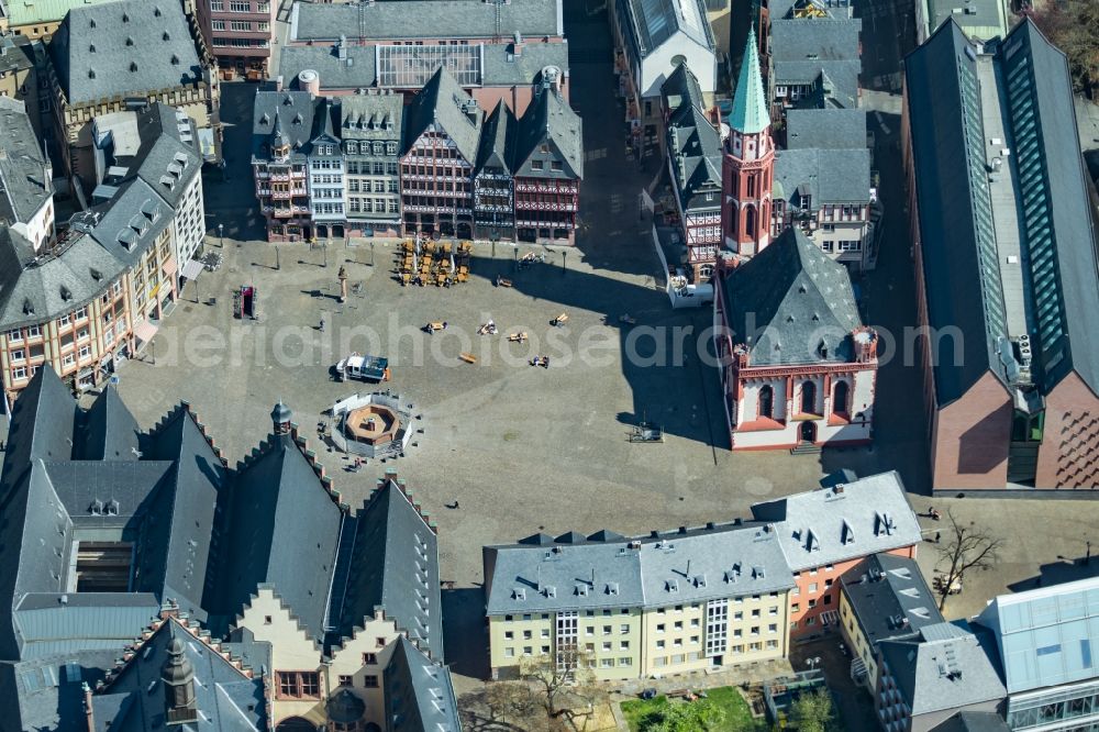 Frankfurt am Main from above - Ensemble space Roemerberg in the inner city center in the district Innenstadt in Frankfurt in the state Hesse, Germany