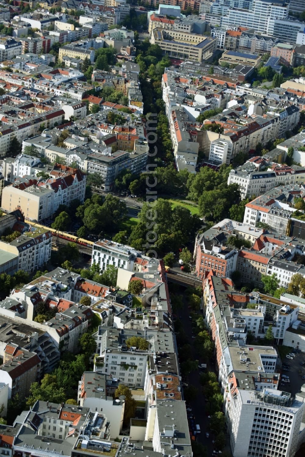 Berlin from above - Ensemble space Savignyplatz - Kantstrasse in the inner city center in the district Charlottenburg-Wilmersdorf in Berlin, Germany