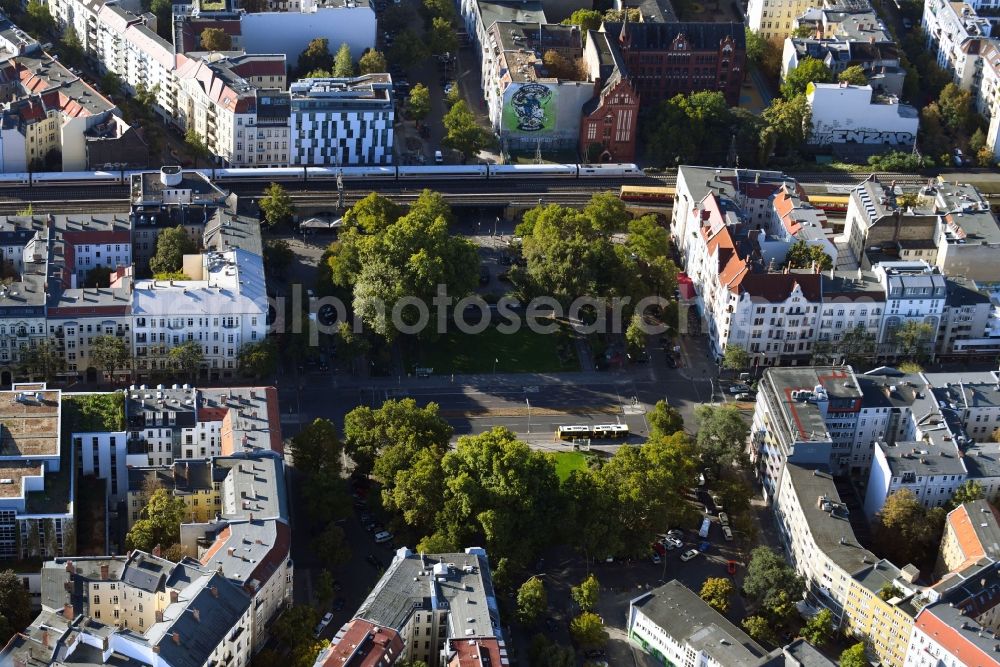 Berlin from above - Ensemble space Savignyplatz in the inner city center in the district Charlottenburg in Berlin, Germany