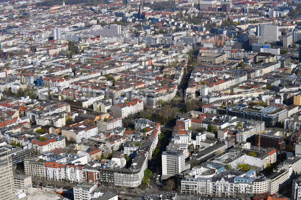 Berlin from the bird's eye view: Ensemble space Savignyplatz in the inner city center in the district Charlottenburg in Berlin, Germany