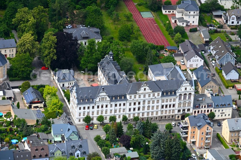 Aerial image Lichtenstein/Sachsen - Ensemble space an place Seminarplatz on Seminargaesschen - Seminarstrasse in the inner city center in Lichtenstein/Sachsen in the state Saxony, Germany