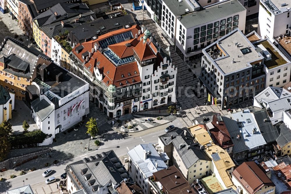 Aerial image Kufstein - Ensemble space an place Stadtplatz in the inner city center in Kufstein in Tirol, Austria