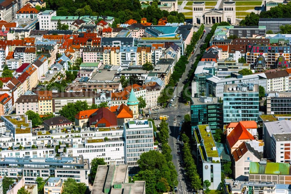 Aerial image München - Ensemble space Stiglmaierplatz - Brienner Strasse in the inner city center in Munich in the state Bavaria, Germany