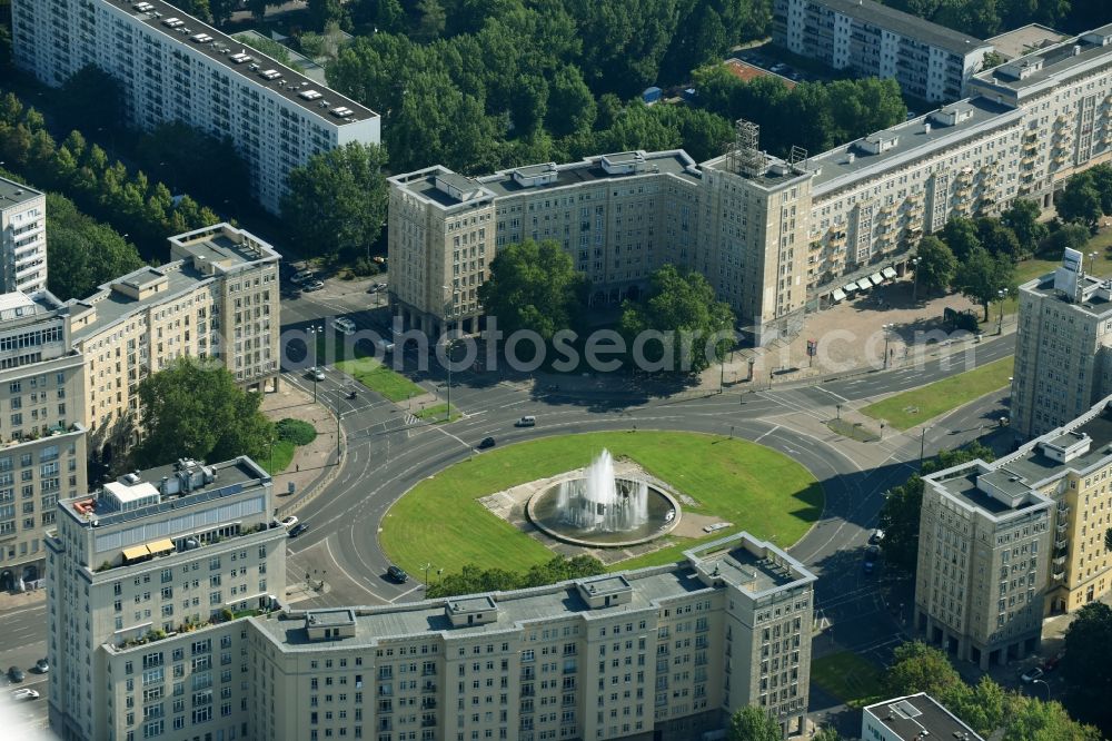 Berlin from above - Ensemble space Strausberger Platz in the inner city center in the district Friedrichshain in Berlin, Germany