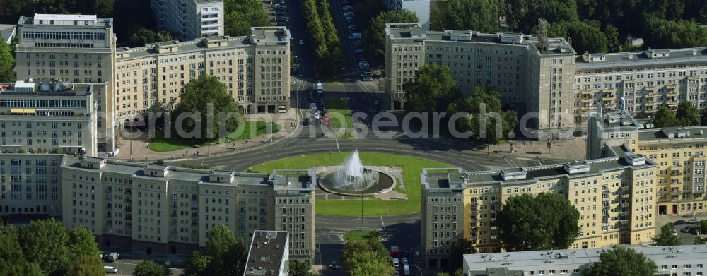 Berlin from above - Ensemble space Strausberger Platz in the inner city center in the district Friedrichshain in Berlin, Germany