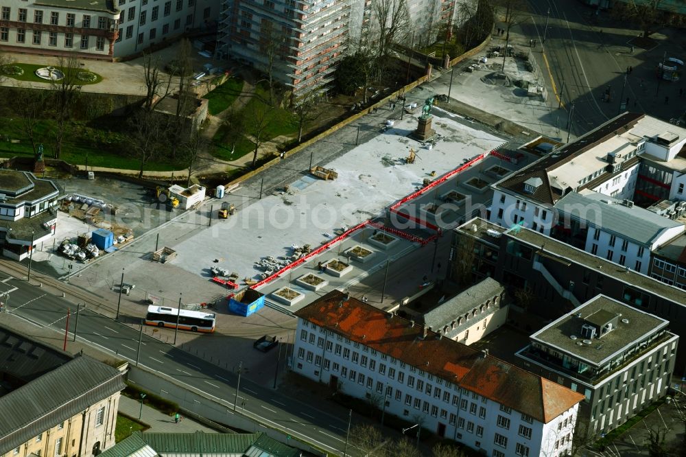 Darmstadt from the bird's eye view: Platz-Ensemble - Redesign and redesign of the Friedensplatz in the city center in Darmstadt in the state of Hesse, Germany