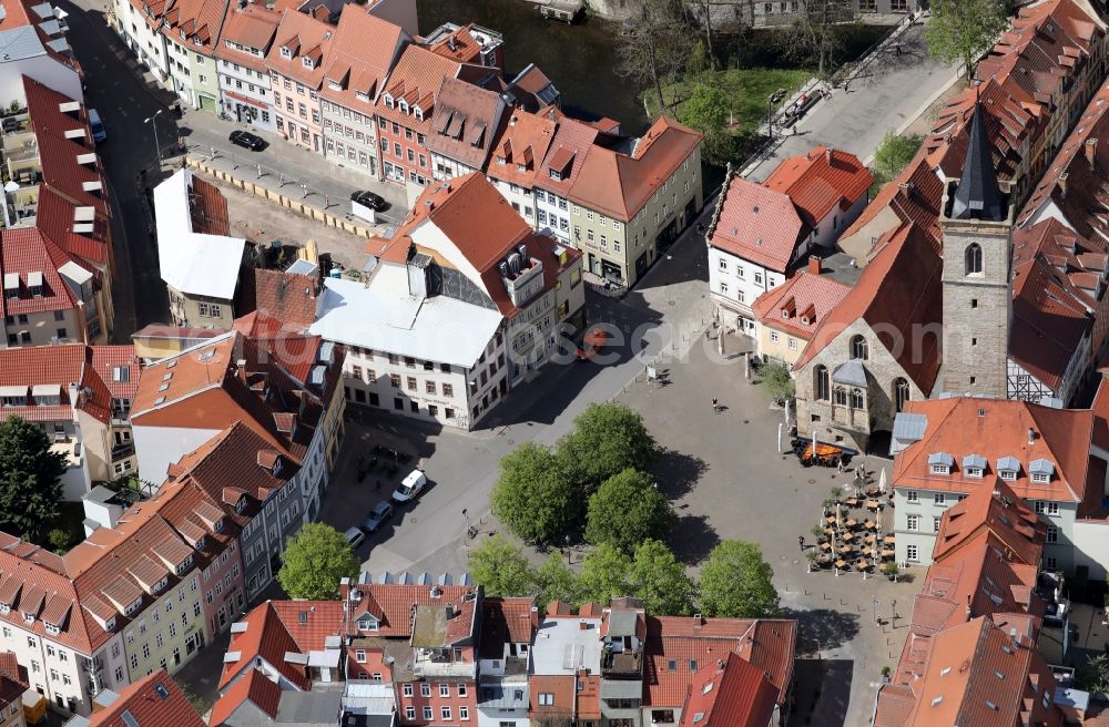 Aerial photograph Erfurt - Ensemble space an place Wenigemarkt in the inner city center in the district Altstadt in Erfurt in the state Thuringia, Germany