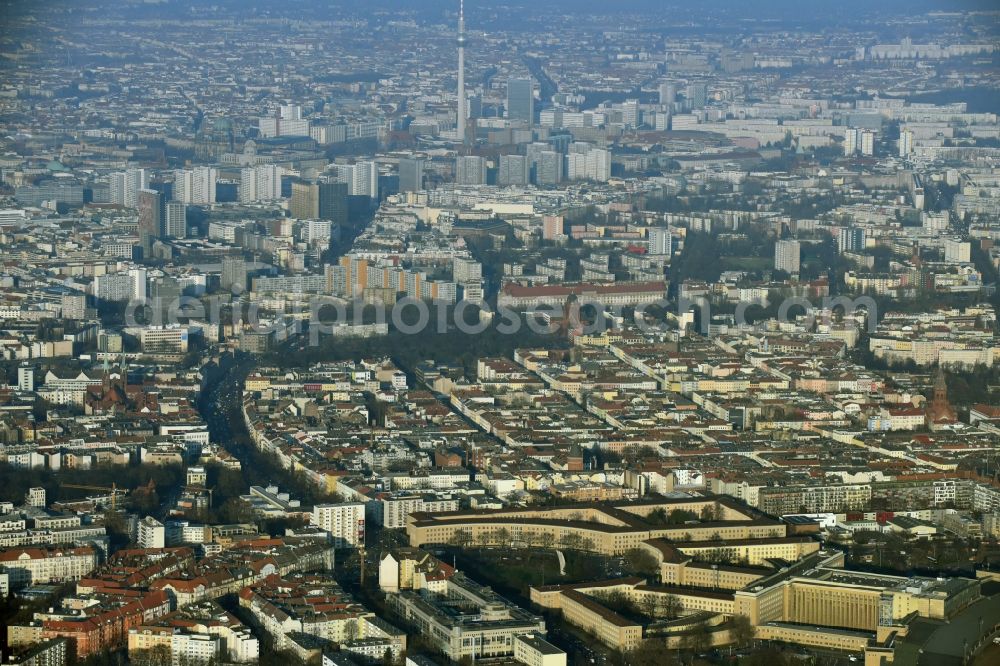 Berlin from above - Ensemble space Platz der Luftbruecke am Clumbiadamm - Tempelhofer Damm in the inner city center in Berlin in Germany