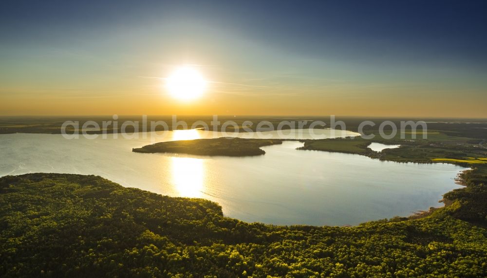 Malchow from the bird's eye view: View of the lake Plauer See in the evening sun near Malchow in the state Mecklenburg-West Pomerania